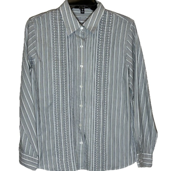 Pendleton Shaped Fit PinStripes Button Up Long Sleeve Collar Top Frills 8 - Picture 1 of 9